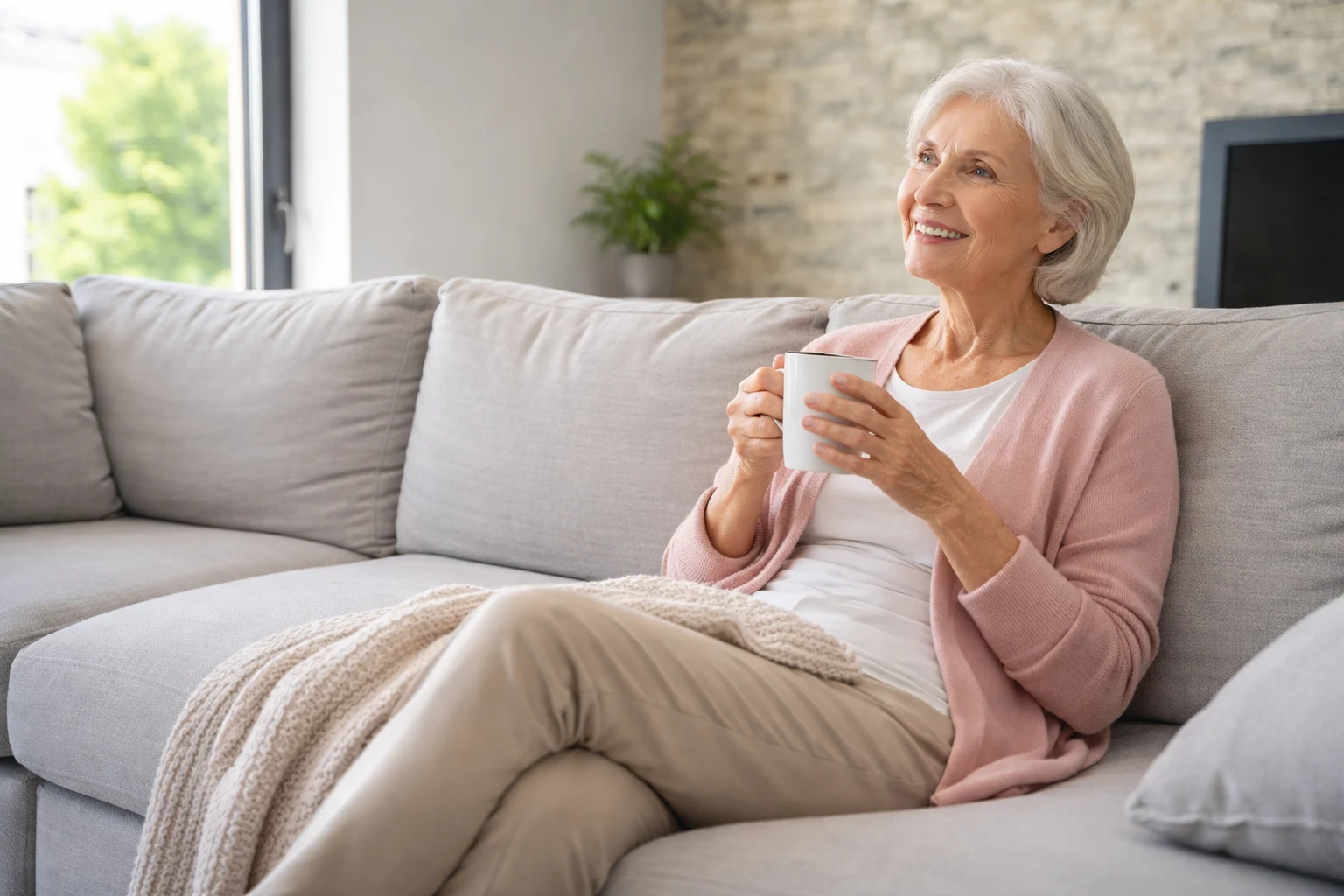 A senior woman enjoying clean air inside her Mt. Laurel Township NJ home, representing improved indoor air quality and everyday comfort.
